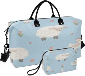 Exnundod Women Weekender Bags Cute Sheep Ducks Chickens Travel Duffel Bags Carry On Overnight Bag Flowers Large Hospital Tote Luggage