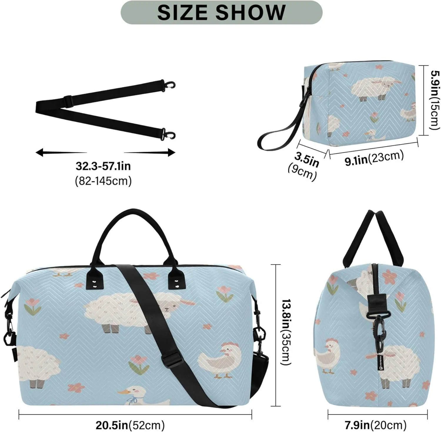 Exnundod Women Weekender Bags Cute Sheep Ducks Chickens Travel Duffel Bags Carry On Overnight Bag Flowers Large Hospital Tote Luggage