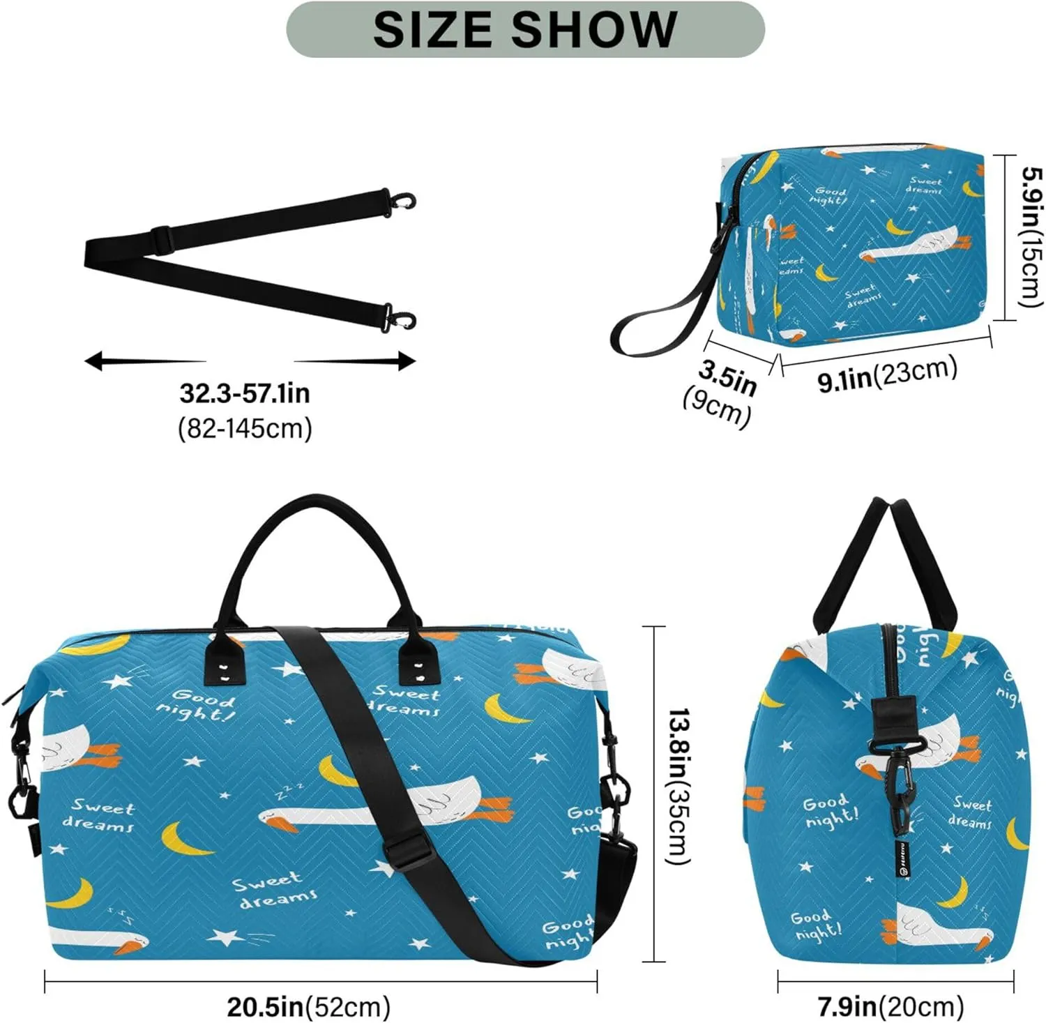 Exnundod Women Weekender Bags Cute Sleeping Goose Travel Duffel Bags Carry On Overnight Bag Moon Stars Large Hospital Tote Luggage