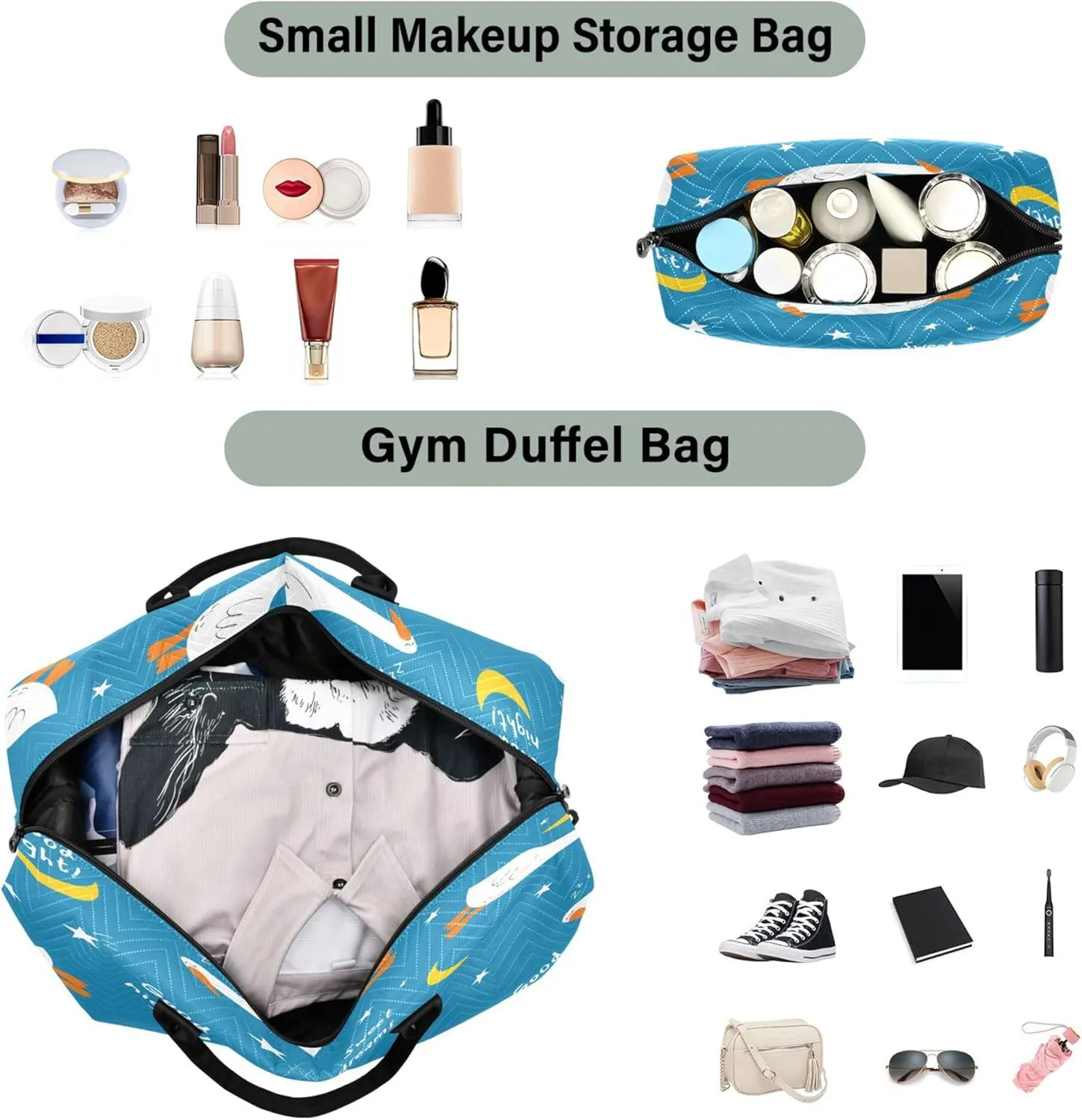 Exnundod Women Weekender Bags Cute Sleeping Goose Travel Duffel Bags Carry On Overnight Bag Moon Stars Large Hospital Tote Luggage