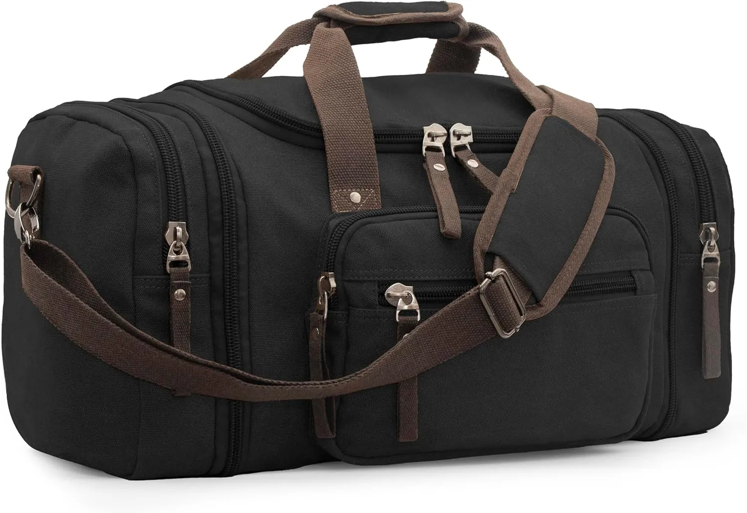 Expandable 60L Large Capacity Canvas Travel Bag With Adjustable Shoulder Strap Big Heavy Duty Crossbody Bag Weekend Bag Travel Tote Carry On Luggage Bags Men Duffle Bag Overnight Bag (Black)