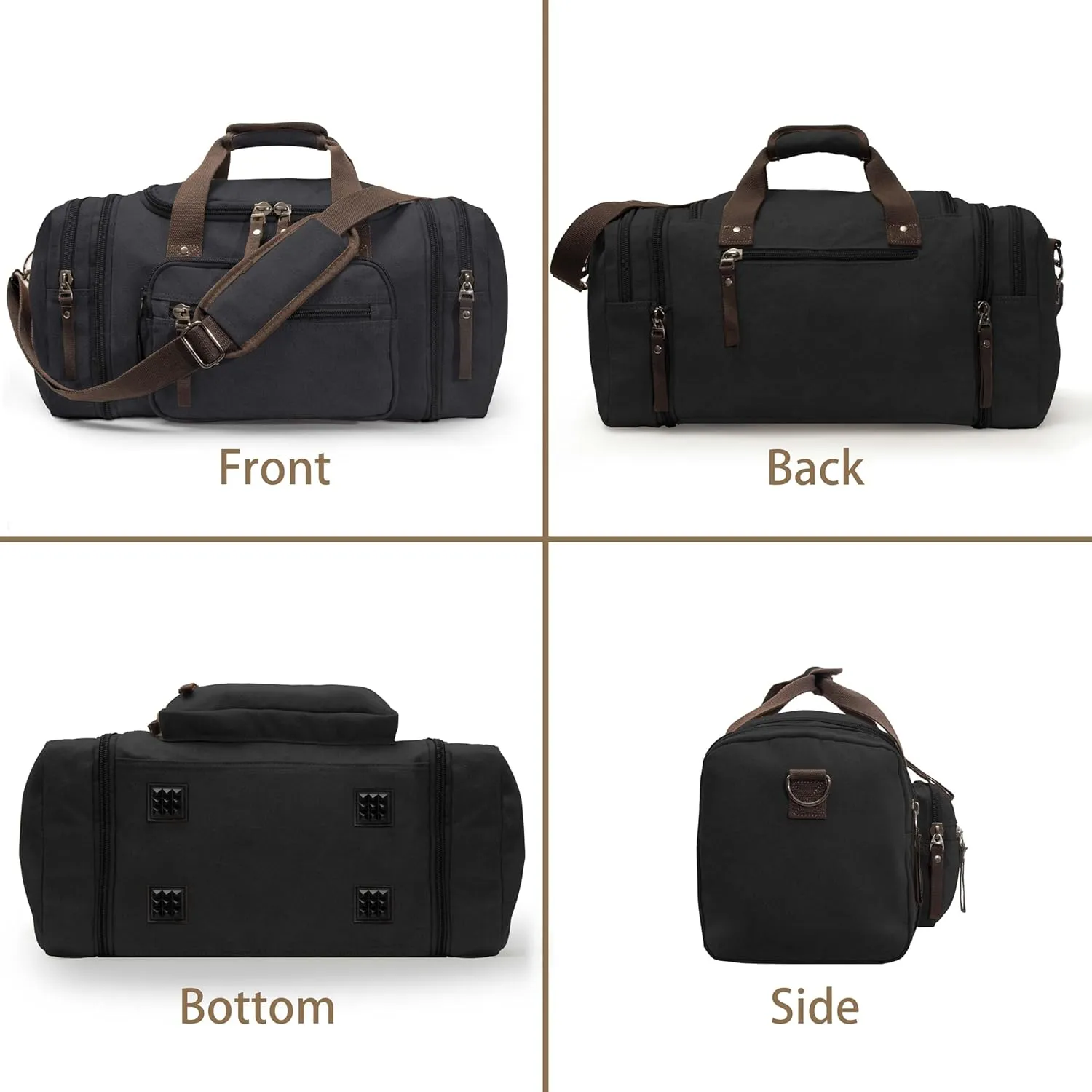 Expandable 60L Large Capacity Canvas Travel Bag With Adjustable Shoulder Strap Big Heavy Duty Crossbody Bag Weekend Bag Travel Tote Carry On Luggage Bags Men Duffle Bag Overnight Bag (Black)