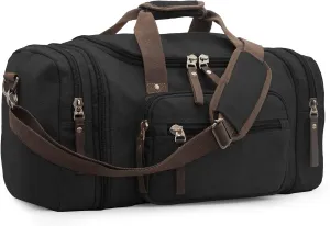 Expandable 60L Large Capacity Canvas Travel Bag With Adjustable Shoulder Strap Big Heavy Duty Crossbody Bag Weekend Bag Travel Tote Carry On Luggage Bags Men Duffle Bag Overnight Bag (Black)