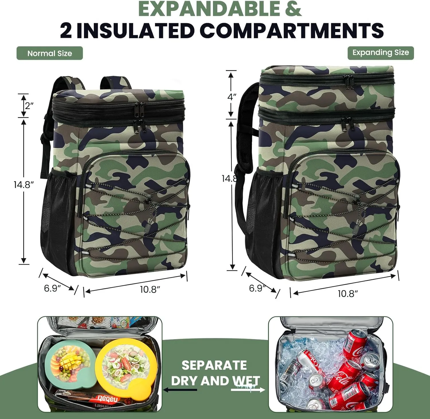 Expandable Backpack Coolers Insulated Leak Proof - 36/48 Cans Double Deck Cooler Backpack Waterproof - Soft Lightweight Portable Cooler Bag for Beach Picnic Camping Men and Women