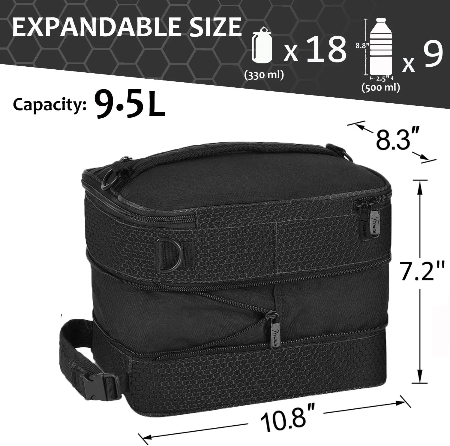 Expandable Insulated Lunch Bag, Leakproof Flat Lunch Cooler Tote with Shoulder Strap for Men and Women, Suitable for Work & Office by Tirrinia, Black