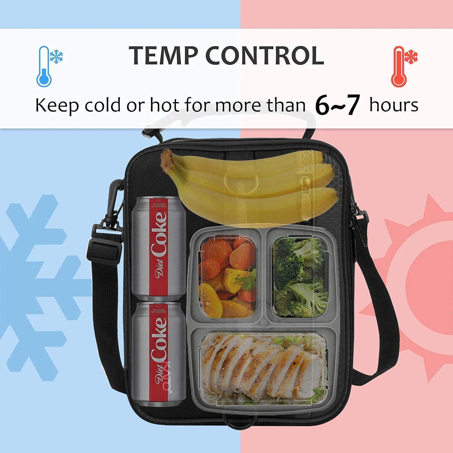 Expandable Insulated Lunch Bag, Leakproof Flat Lunch Cooler Tote with Shoulder Strap for Men and Women, Suitable for Work & Office by Tirrinia, Black