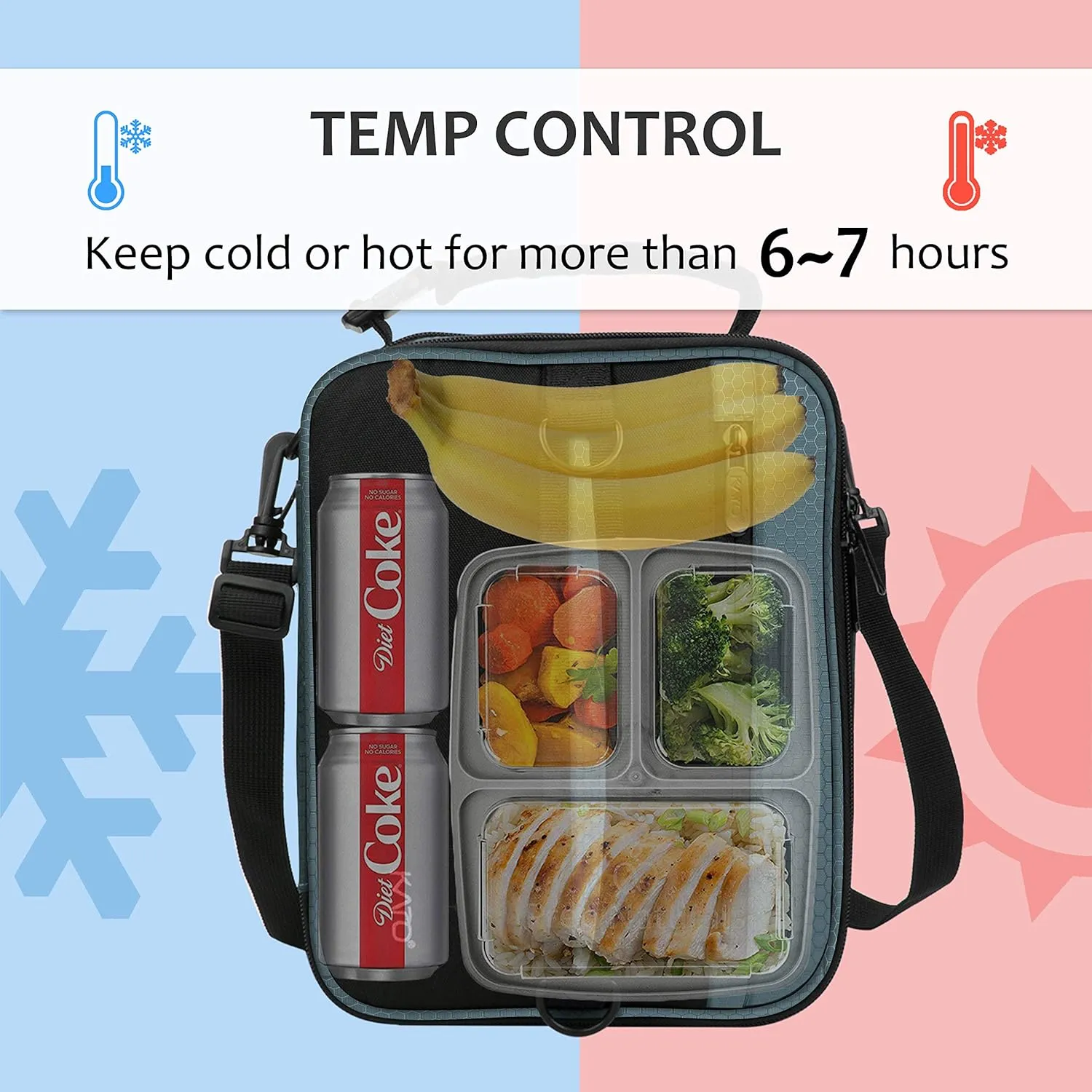 Expandable Insulated Lunch Bag, Leakproof Flat Lunch Cooler Tote with Shoulder Strap for Men and Women, Suitable for Work & Office by Tirrinia, Grey