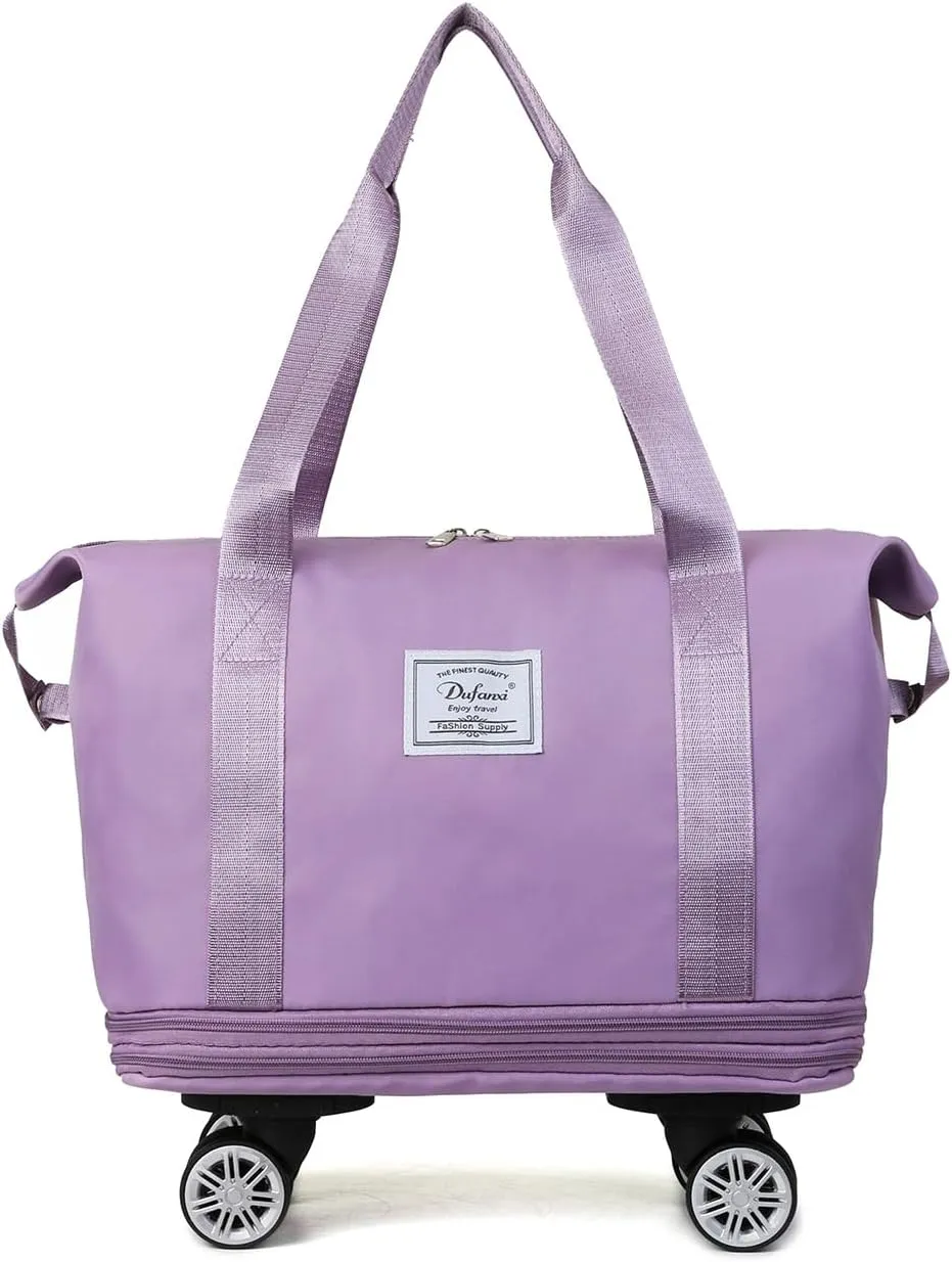 Expandable Large Capacity Weekender and Gym Tote for Women: Versatile Travel Duffel with Detachable Wheels and Dry-Wet Separation, Water-Resistant - Ideal Carry On Bag