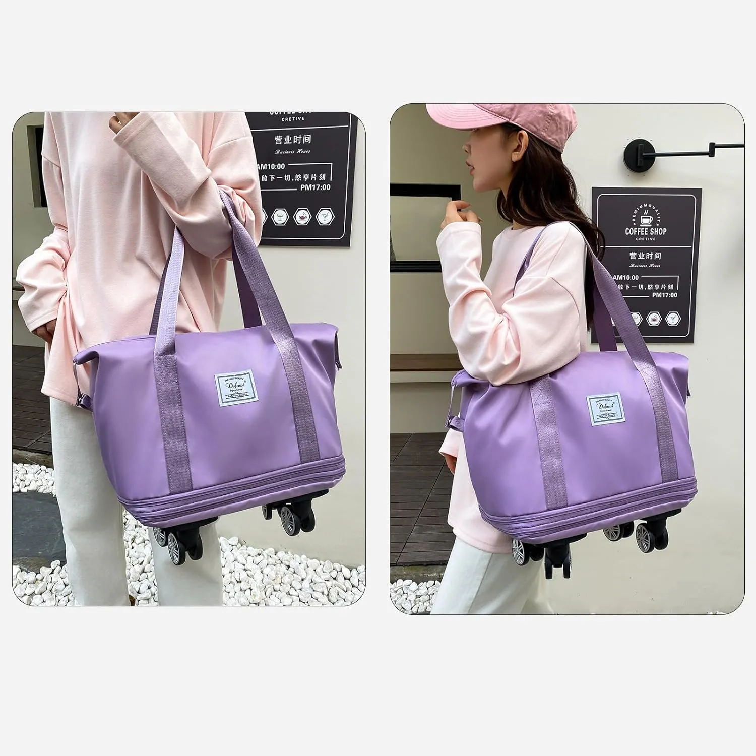 Expandable Large Capacity Weekender and Gym Tote for Women: Versatile Travel Duffel with Detachable Wheels and Dry-Wet Separation, Water-Resistant - Ideal Carry On Bag