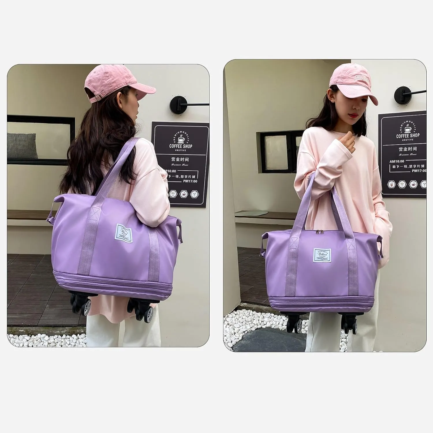 Expandable Large Capacity Weekender and Gym Tote for Women: Versatile Travel Duffel with Detachable Wheels and Dry-Wet Separation, Water-Resistant - Ideal Carry On Bag