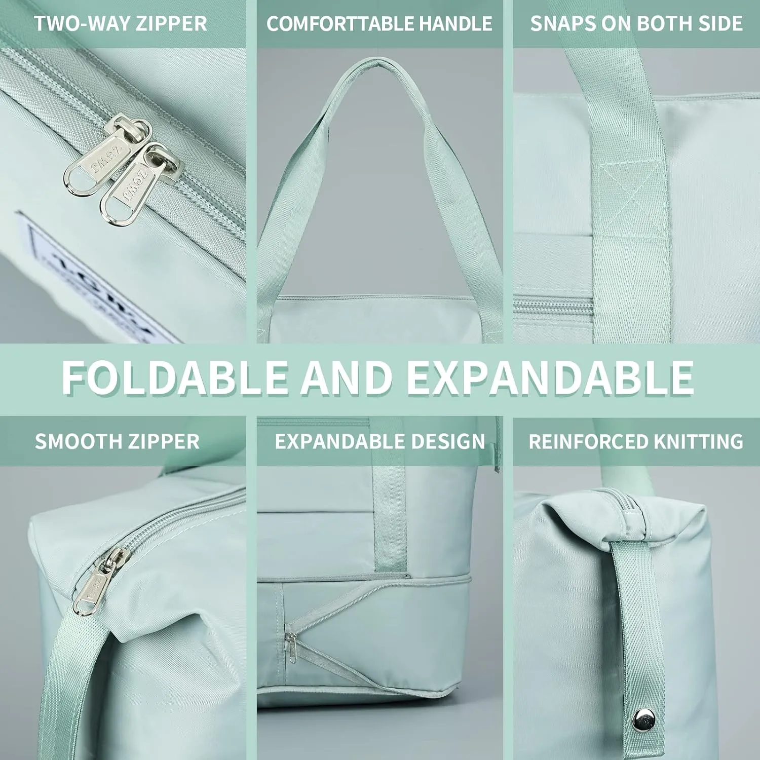 Expandable Travel Duffel Tote Bag - Foldable Overnight Weekender, Carry-On, Swim & Gym Bag - Fits Spirit Airlines Personal Item Size - Lightweight, Waterproof & Durable with Trolley Sleeve,Green