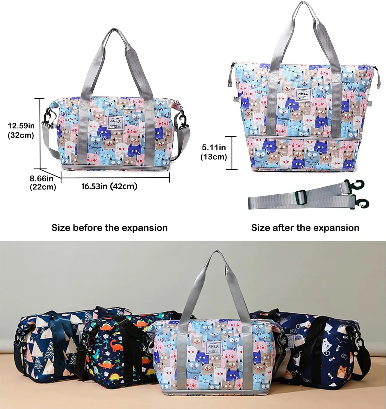 Expandable Travel Duffle Bag Weekender Carry on Overnight Bag Gym Bag for Women