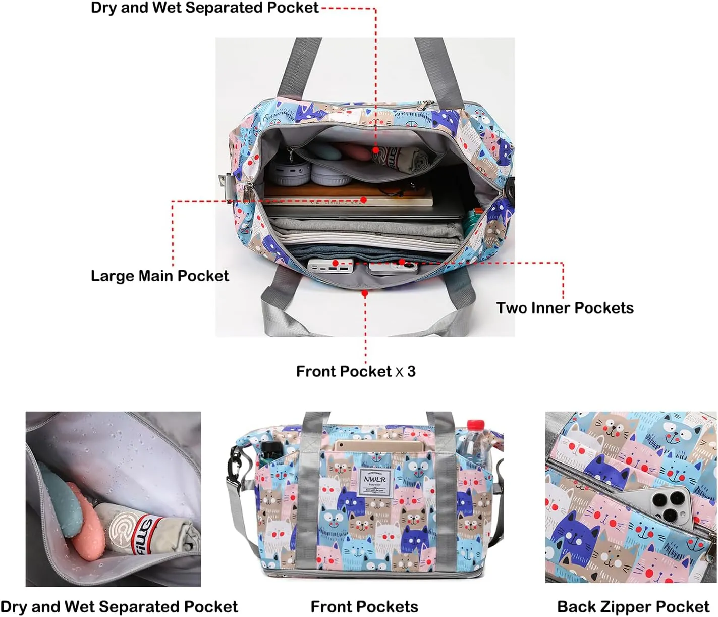 Expandable Travel Duffle Bag Weekender Carry on Overnight Bag Gym Bag for Women