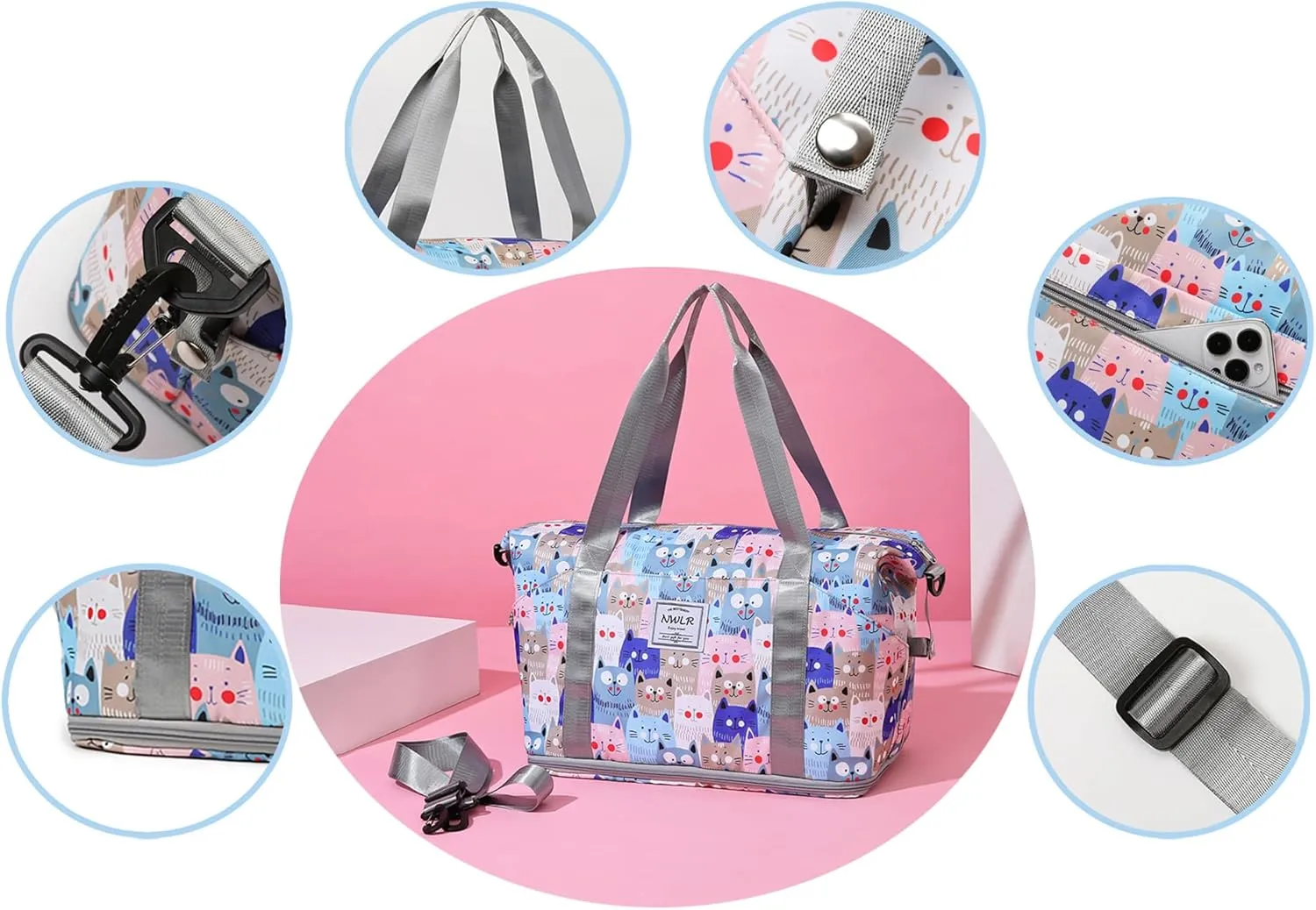 Expandable Travel Duffle Bag Weekender Carry on Overnight Bag Gym Bag for Women
