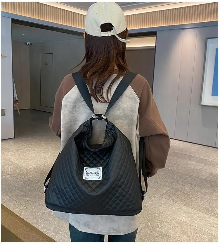 Expandable Travel Tote Bag for Women,Convertible Multi-Function Fitness Backpack,Waterproof Gym Shoulder Bag,Solid Color Crossbody Handbag