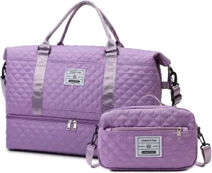 Expandable Weekender Bag for Women - Waterproof Large Capacity Travel Duffle with Multi-Compartment Organizer, Weekend Trips & Business Travel (light purple)