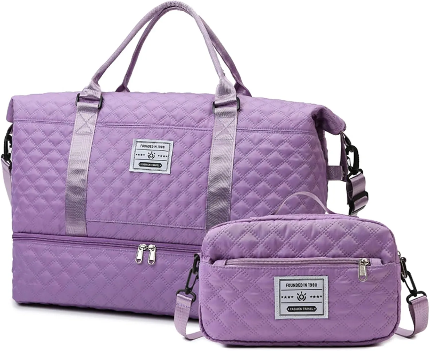 Expandable Weekender Bag for Women - Waterproof Large Capacity Travel Duffle with Multi-Compartment Organizer, Weekend Trips & Business Travel (light purple)