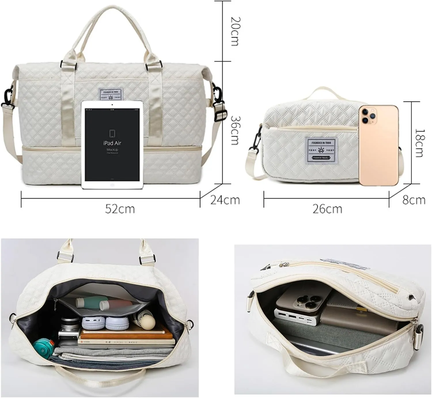 Expandable Weekender Bag for Women - Waterproof Large Capacity Travel Duffle with Multi-Compartment Organizer, Weekend Trips & Business Travel (light purple)
