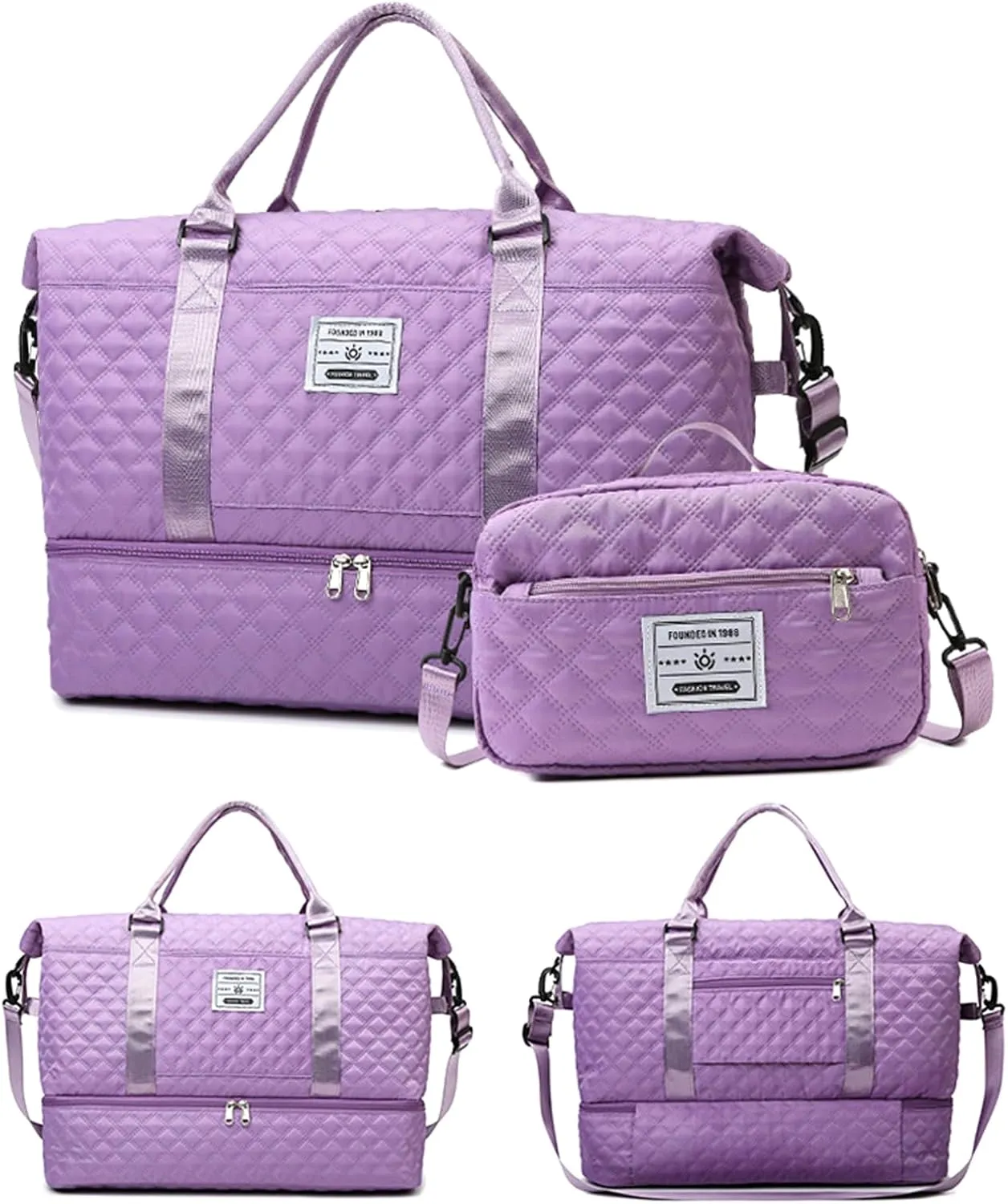 Expandable Weekender Bag for Women - Waterproof Large Capacity Travel Duffle with Multi-Compartment Organizer, Weekend Trips & Business Travel (light purple)