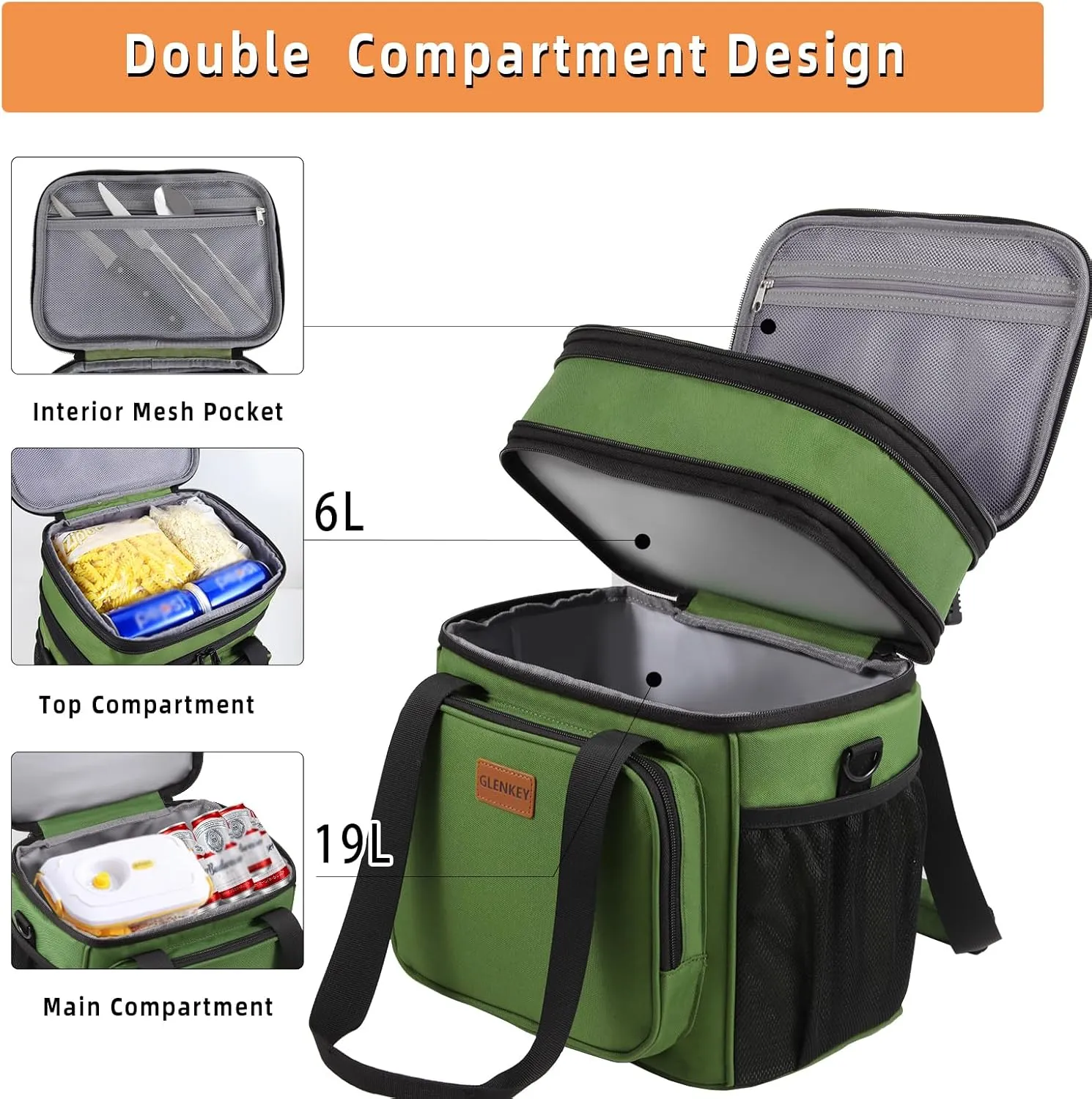 Expandable XLarge Lunch Box, Insulated Heavy Duty Lunch Bag Waterproof Leakproof Durable Cooler Bag for Men Women Adults Work Construction Camping Trip, 22L, Army Green
