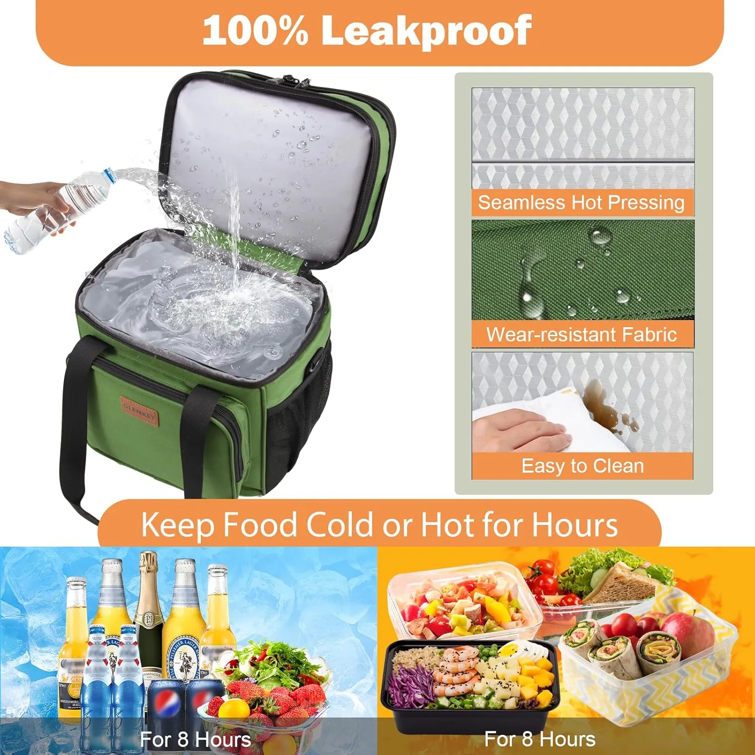 Expandable XLarge Lunch Box, Insulated Heavy Duty Lunch Bag Waterproof Leakproof Durable Cooler Bag for Men Women Adults Work Construction Camping Trip, 22L, Army Green