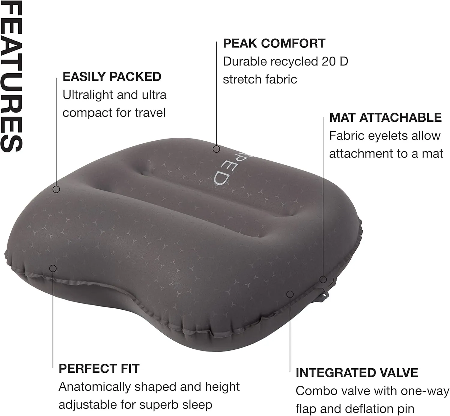 Exped Ultra Pillow | Premium Ultralight & Compact Camping Pillow | Packable Sleeping Pillow | Inflatable Backpacking Pillow, Grey Goose, Medium