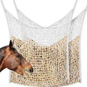 Fabbay 2 Pcs Slow Feed Hay Net Hay Feeder Bags for Horses Goat Stall Trailer Horse Feeding Supplies(63 x 40 Inch,White)