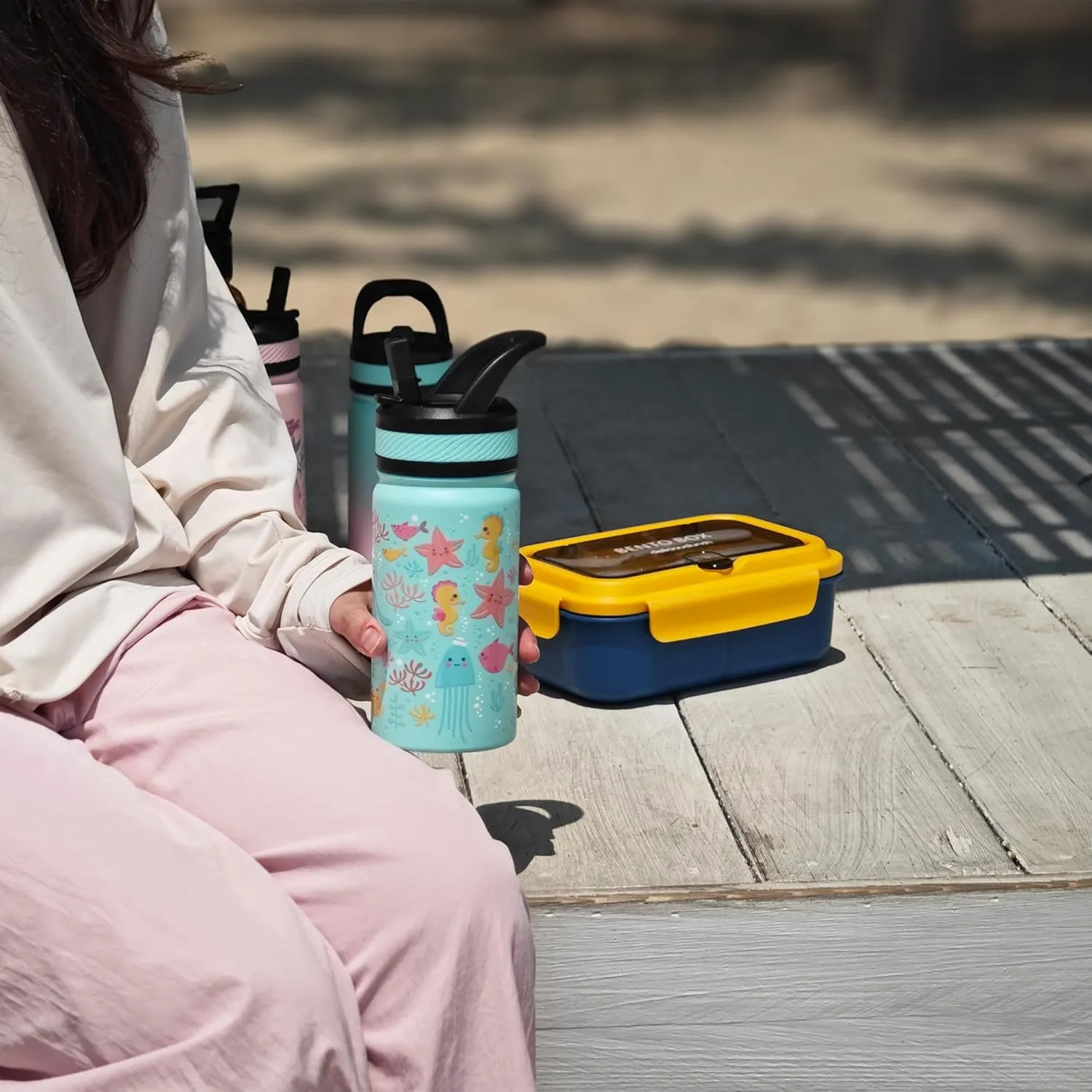 Fanhaw 14 Oz Kids Insulated Water Bottle with Straw - Stainless Steel Double Wall Vacuum Cup, Leakproof, BPA Free, Suitable for Boys and Girls(Pink - Unicorn Fields)
