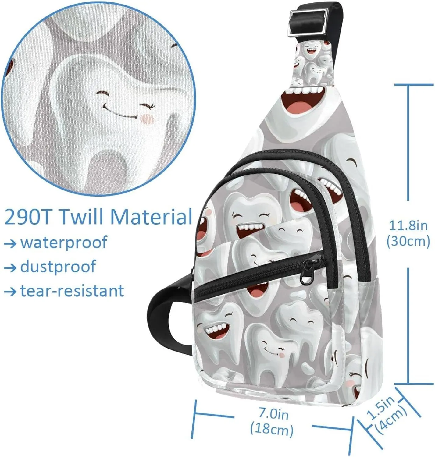 Fanny Pack Cross Body Bag for Outdoors Hiking Traveling, Cartoon Teeth (1)