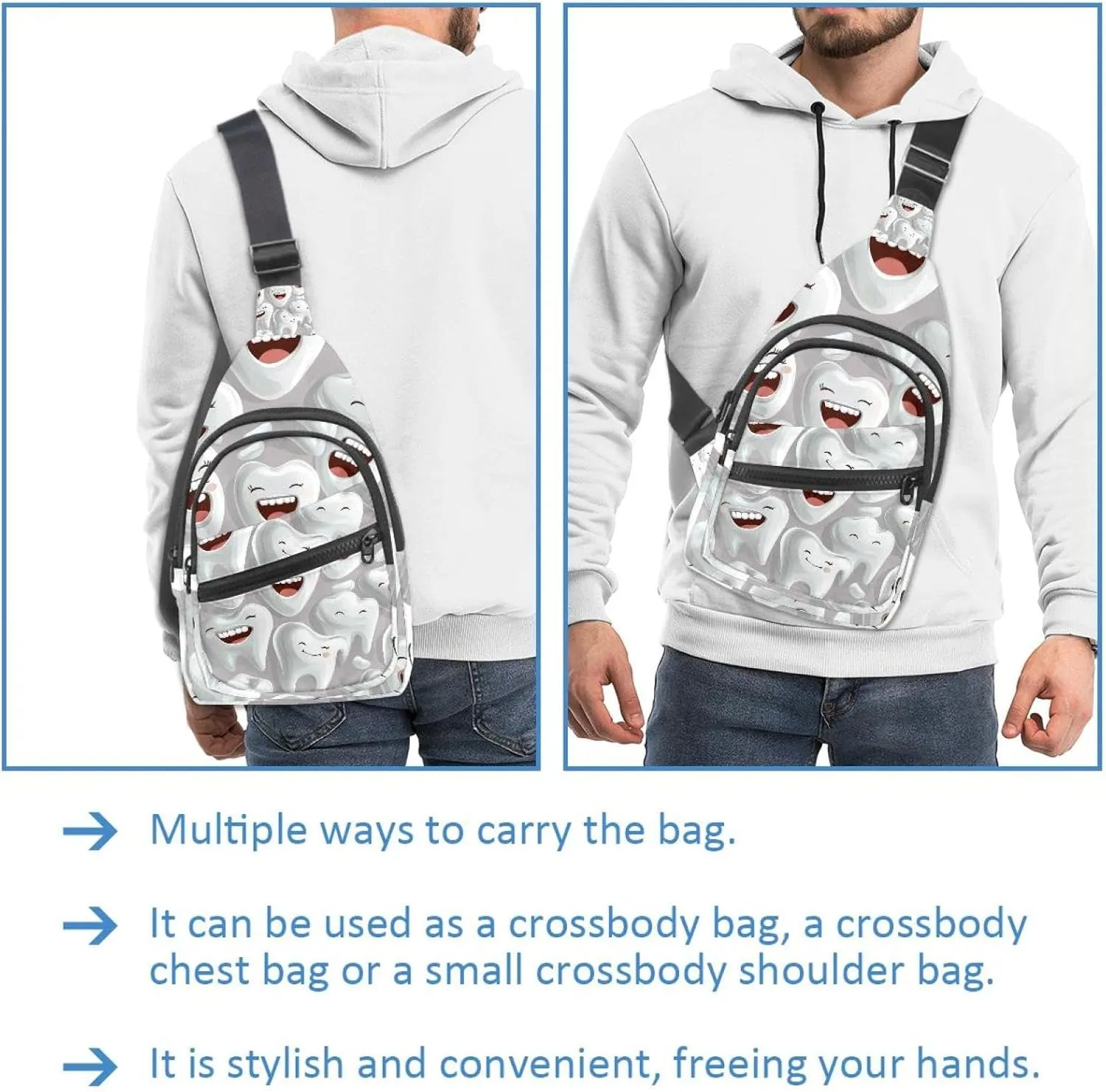 Fanny Pack Cross Body Bag for Outdoors Hiking Traveling, Cartoon Teeth (1)