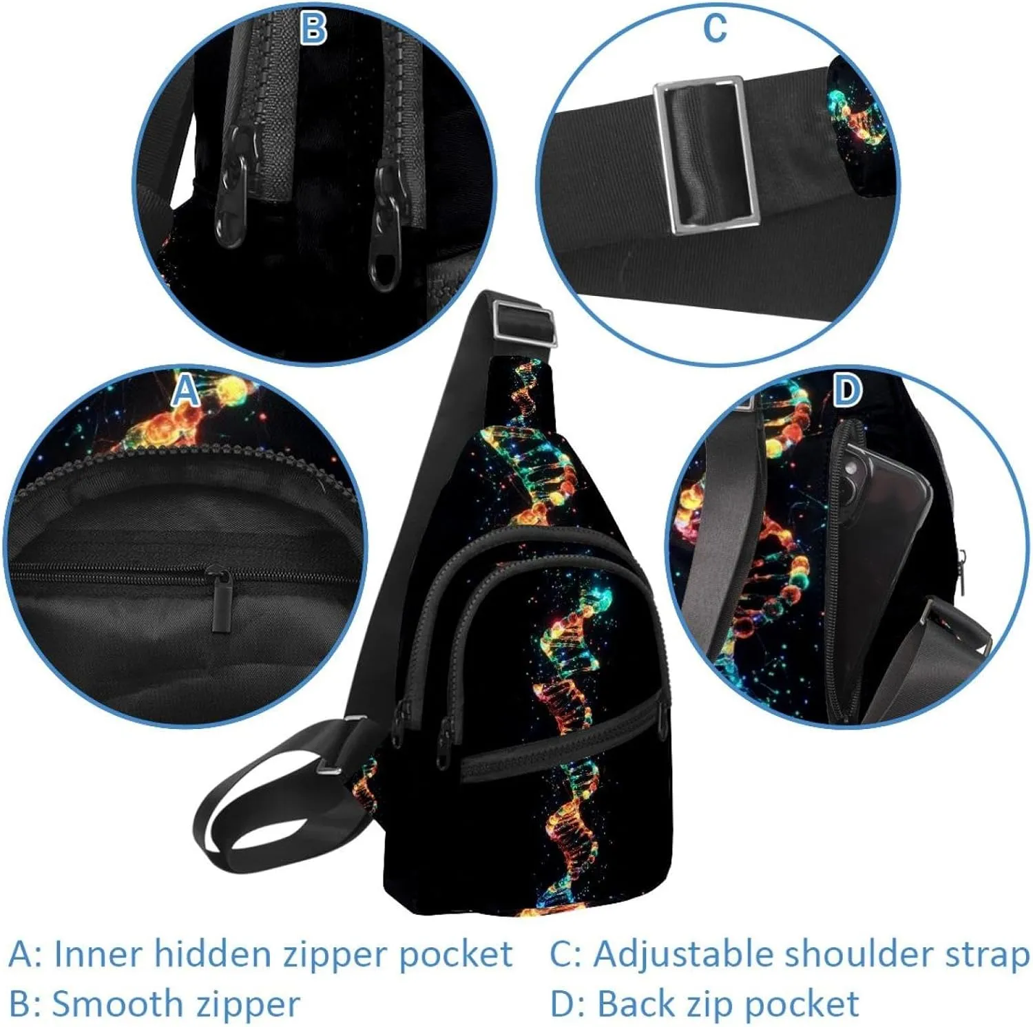 Fanny Pack Cross Body Bag for Outdoors Hiking Traveling, dna helix (2)