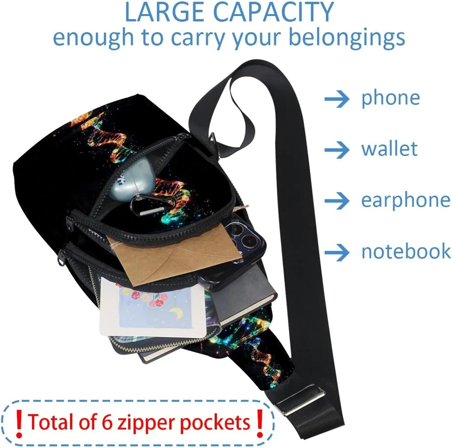Fanny Pack Cross Body Bag for Outdoors Hiking Traveling, dna helix (2)