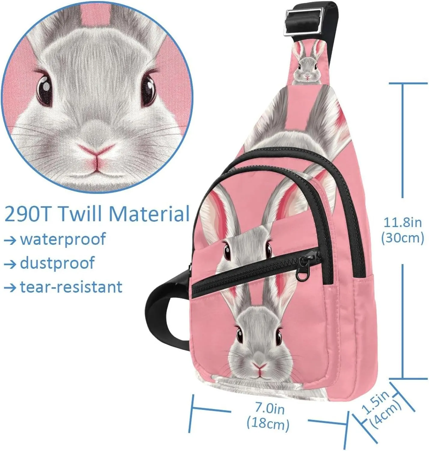 Fanny Pack Cross Body Bag for Outdoors Hiking Traveling, rabbit head (2)