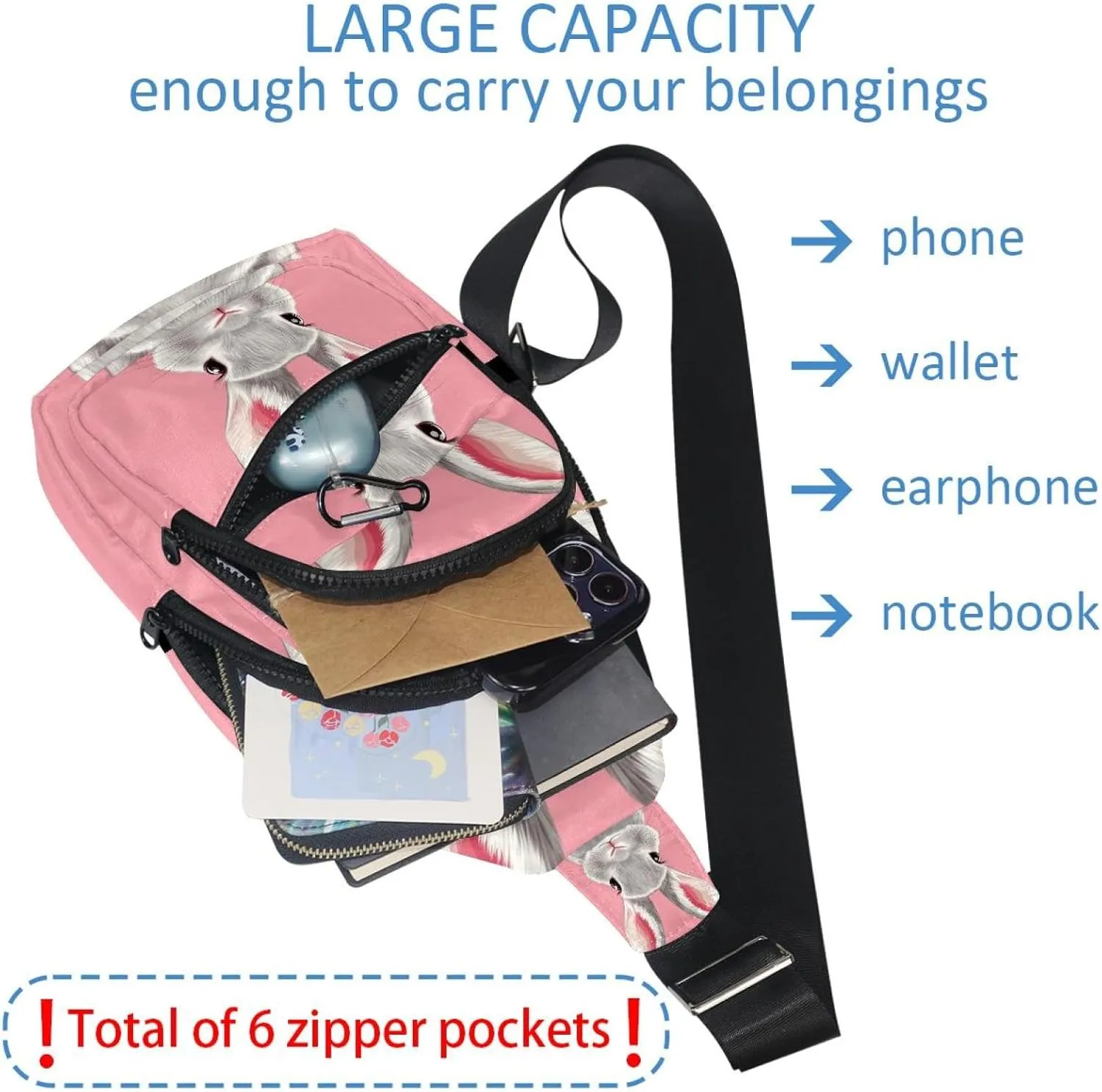 Fanny Pack Cross Body Bag for Outdoors Hiking Traveling, rabbit head (2)