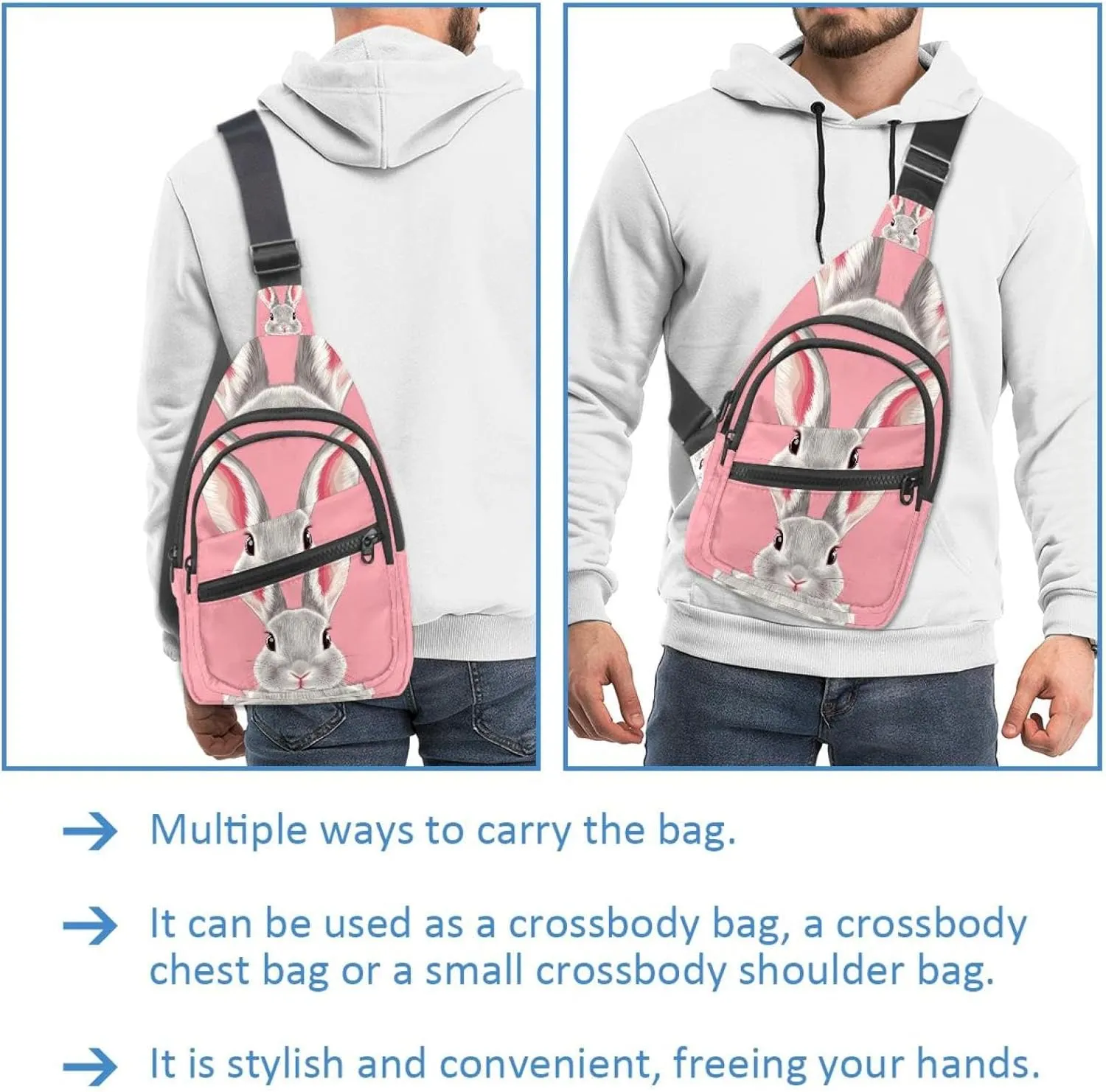 Fanny Pack Cross Body Bag for Outdoors Hiking Traveling, rabbit head (2)