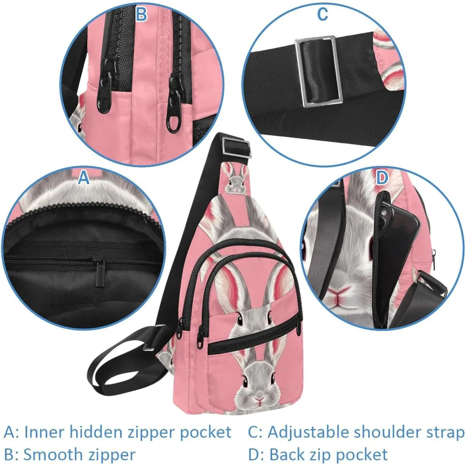 Fanny Pack Cross Body Bag for Outdoors Hiking Traveling, rabbit head (2)