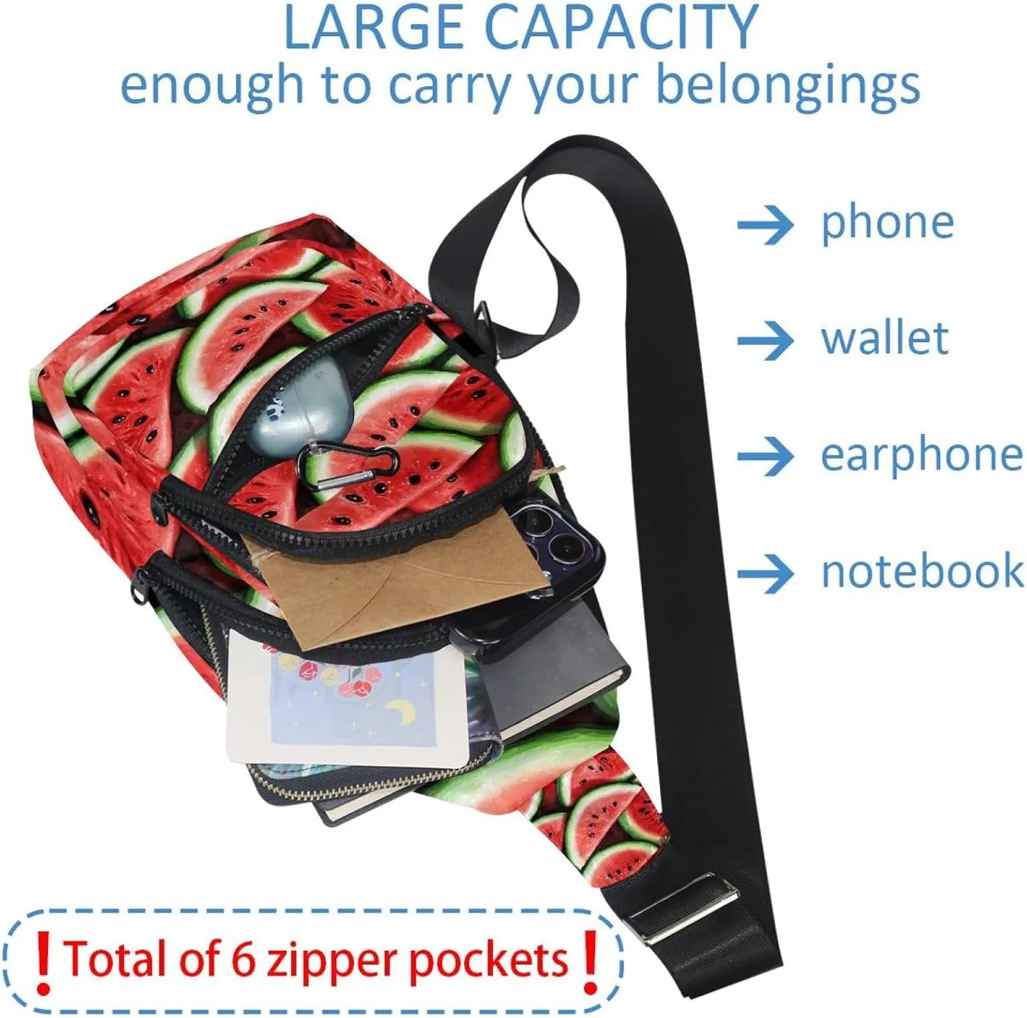 Fanny Pack Cross Body Bag for Outdoors Hiking Traveling, Watermelon (16)