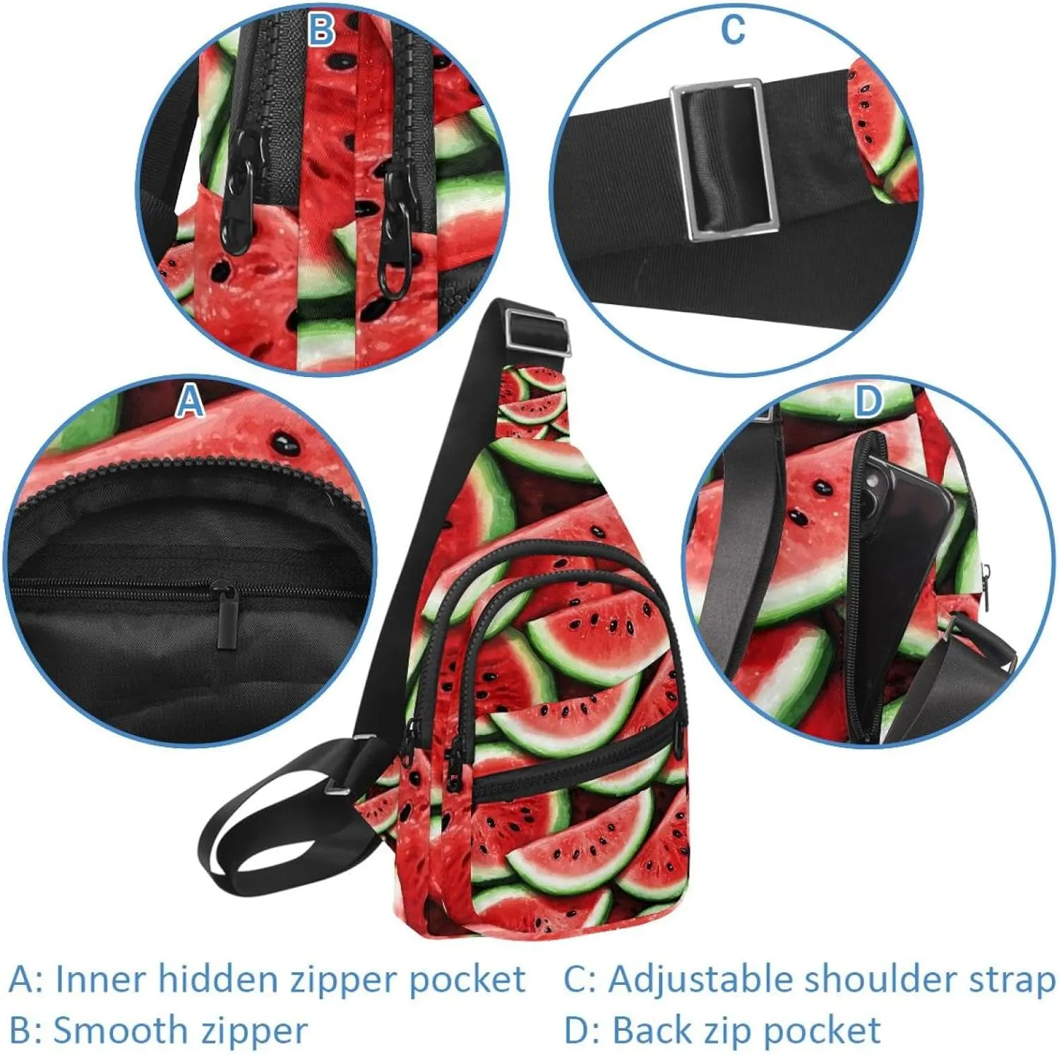 Fanny Pack Cross Body Bag for Outdoors Hiking Traveling, Watermelon (16)