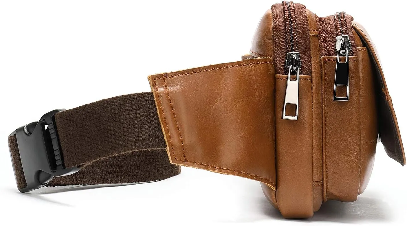 Fanny Pack for Men and Women, Leather Sling Waist Bag for Hiking Running Travel - Durable Cowhide Leather