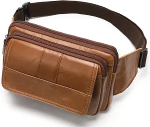 Fanny Pack for Men and Women, Leather Sling Waist Bag for Hiking Running Travel - Durable Cowhide Leather