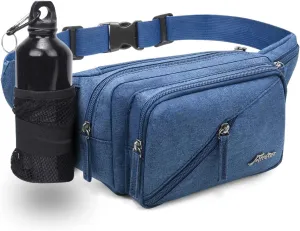 Fanny Pack for Men Women Waist Bag with Water Bottle Holder Waterproof Crossbody Belt Bag with Adjustable Strap for Travel Hiking Running Outdoor Sports (Sapphire Blue)