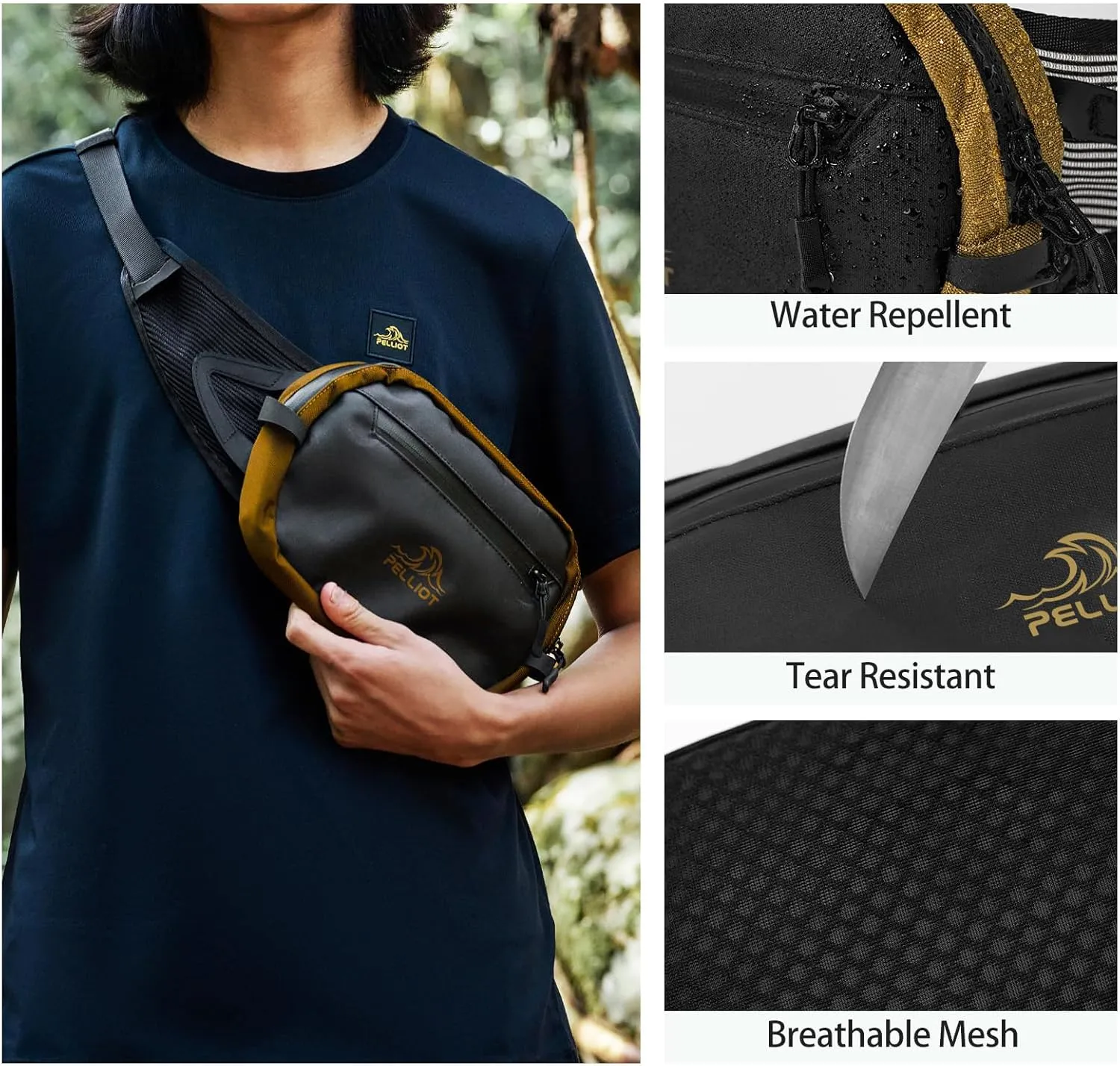 Fanny Pack for Women Men Lightweight Belt Bag Water Repellent Crossbody Bag for Hiking Traveling Cycling Commuting Black Gold