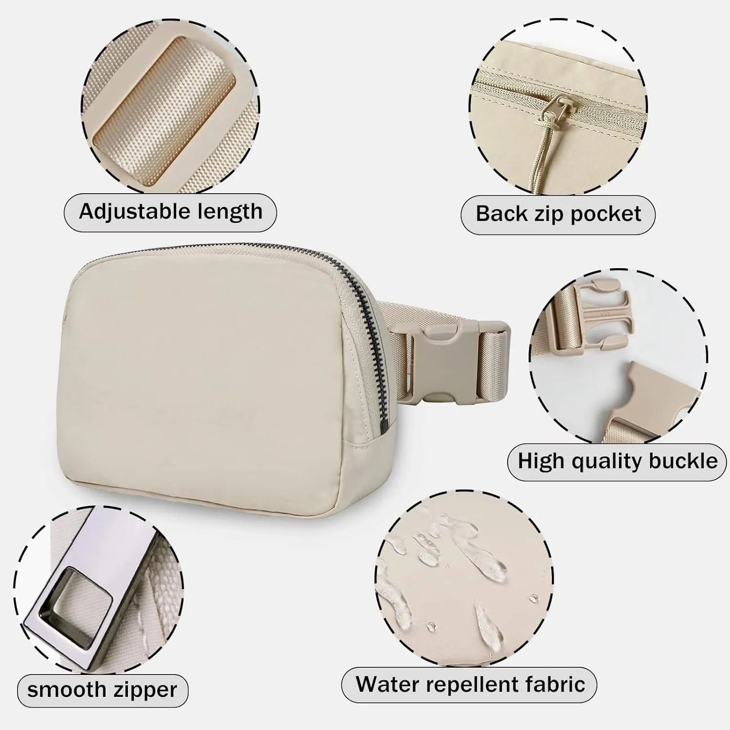 Fanny Pack for Women Teen Girls, Small Belt Bag 1L with Adjustable Strap 32" to 51", Crossbody Bag Water-resistant for Travel Gym Sport Running, Fashion Waist Bag for Mothers Day Gifts