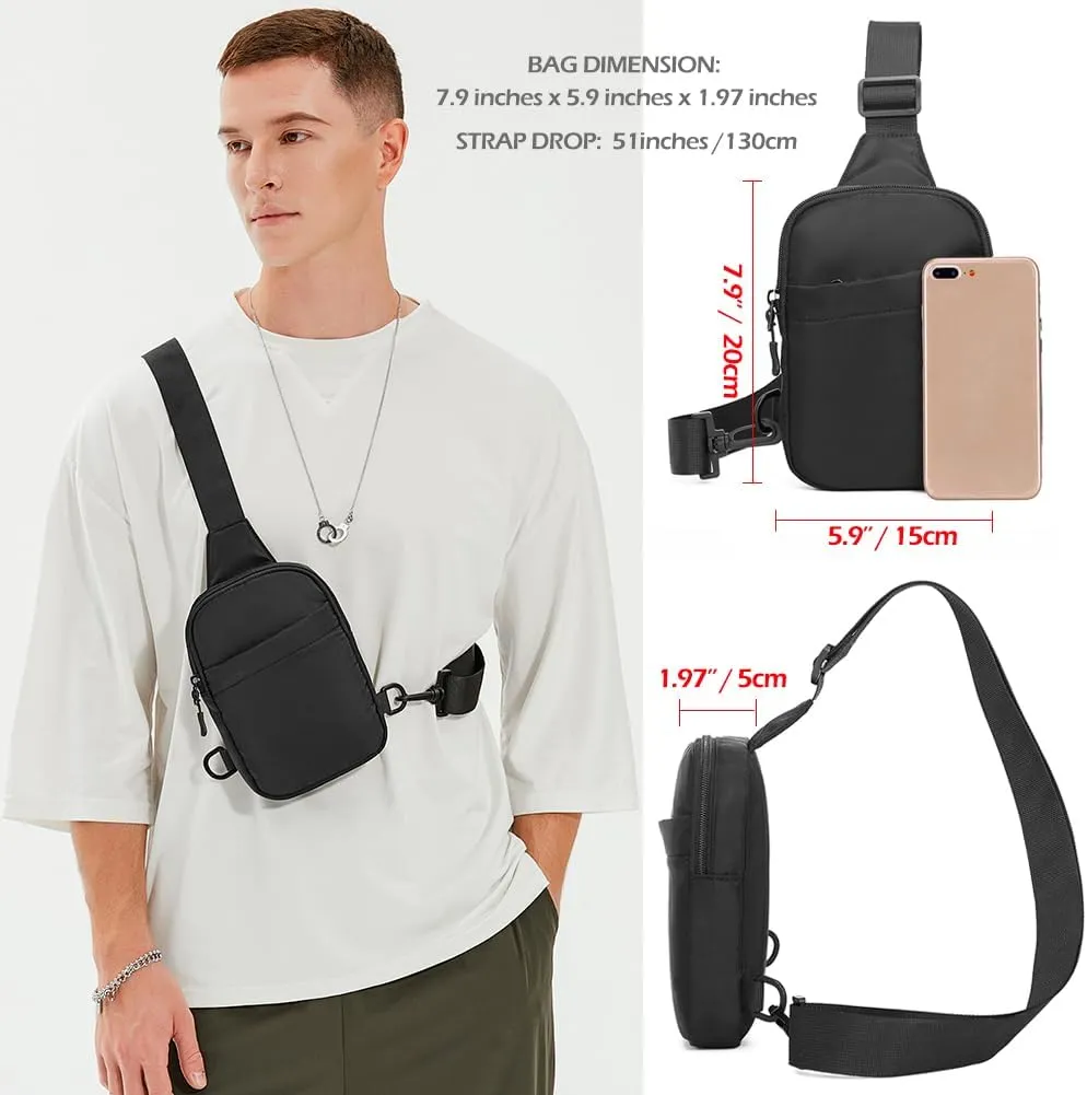 Fanny Pack Small Sling Bag for Men Women, Water-resistant Travel Crossbody Bag, Anti Theft Black Chest Bag Cross Body Purse for Men (Black-oxford fabric)