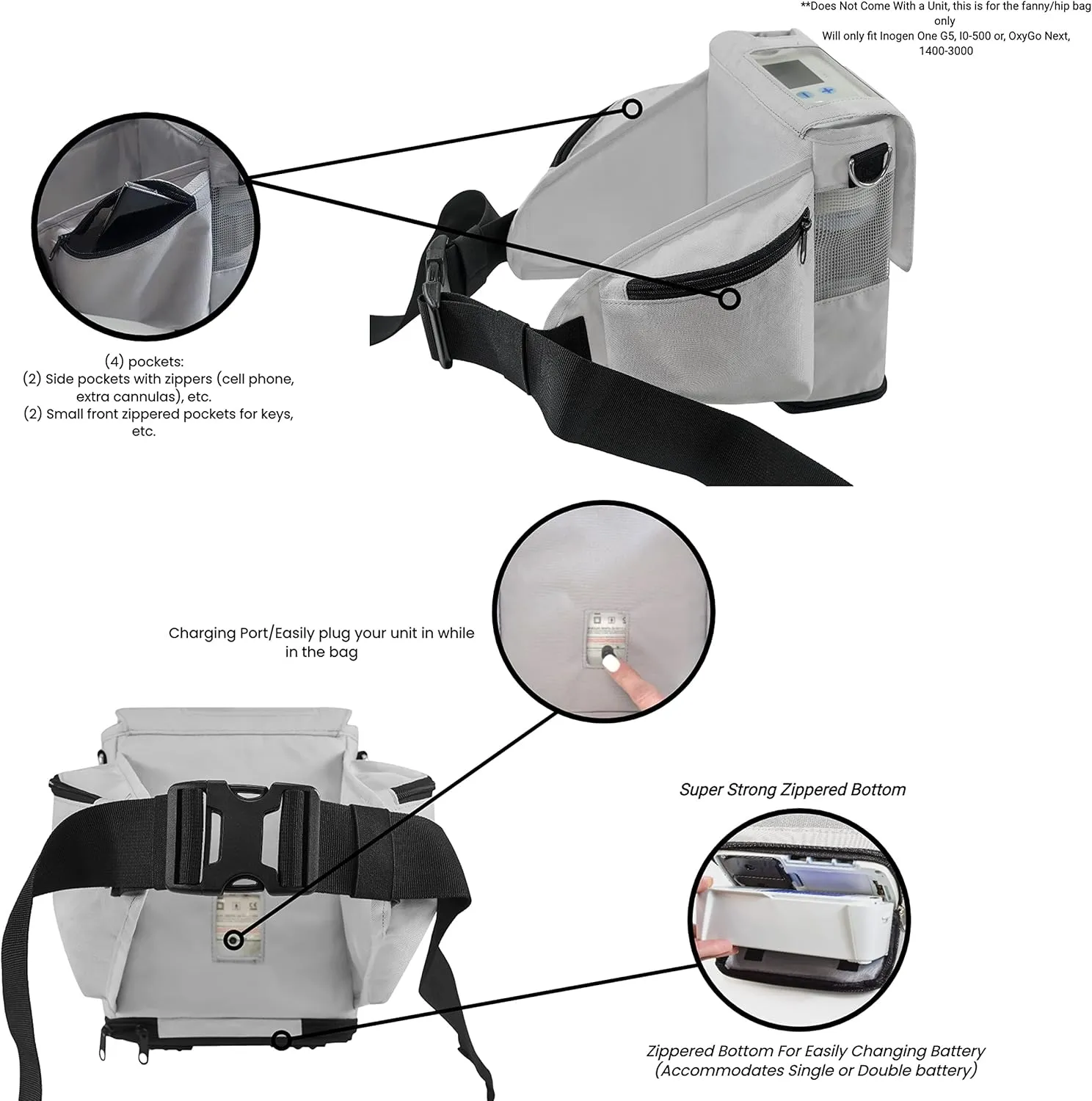 Fanny Pack/Hip Bag fit for Inogen One G5 (I0-500), Inogen Rove 6