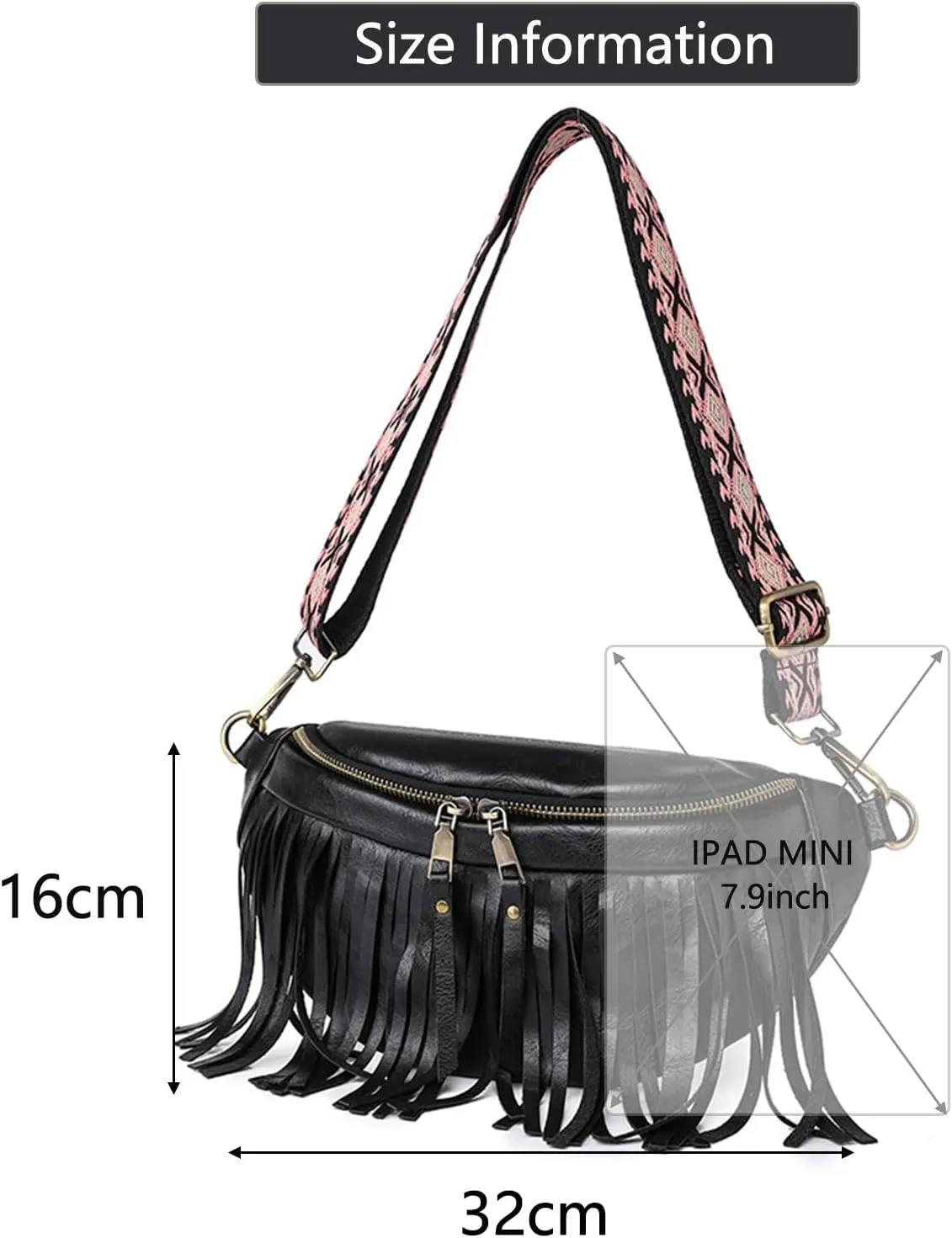 Fanny Packs for Women Fringe Leather Chest Waist Bag Casual Crossbody Bag with Zipper Pockets Travel Festival Sports Hiking Running (Beige)