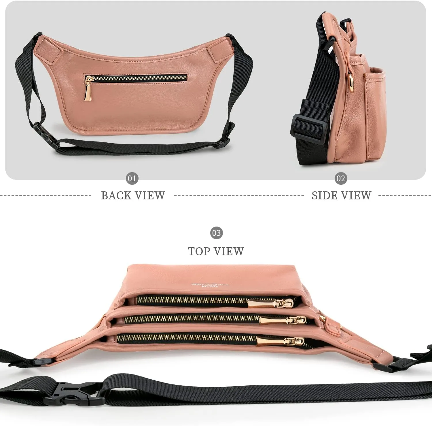 Fanny Packs for Women Leather Fashionable Black Fanny Pack for Men Girls Boys, Cute Waist Pack Belt Bag with Adjustable Strap, Casual Bum Hip Bags for Travel Running Disney Hiking Cycling Brown Pink