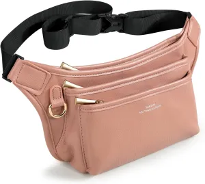 Fanny Packs for Women Leather Fashionable Black Fanny Pack for Men Girls Boys, Cute Waist Pack Belt Bag with Adjustable Strap, Casual Bum Hip Bags for Travel Running Disney Hiking Cycling Brown Pink