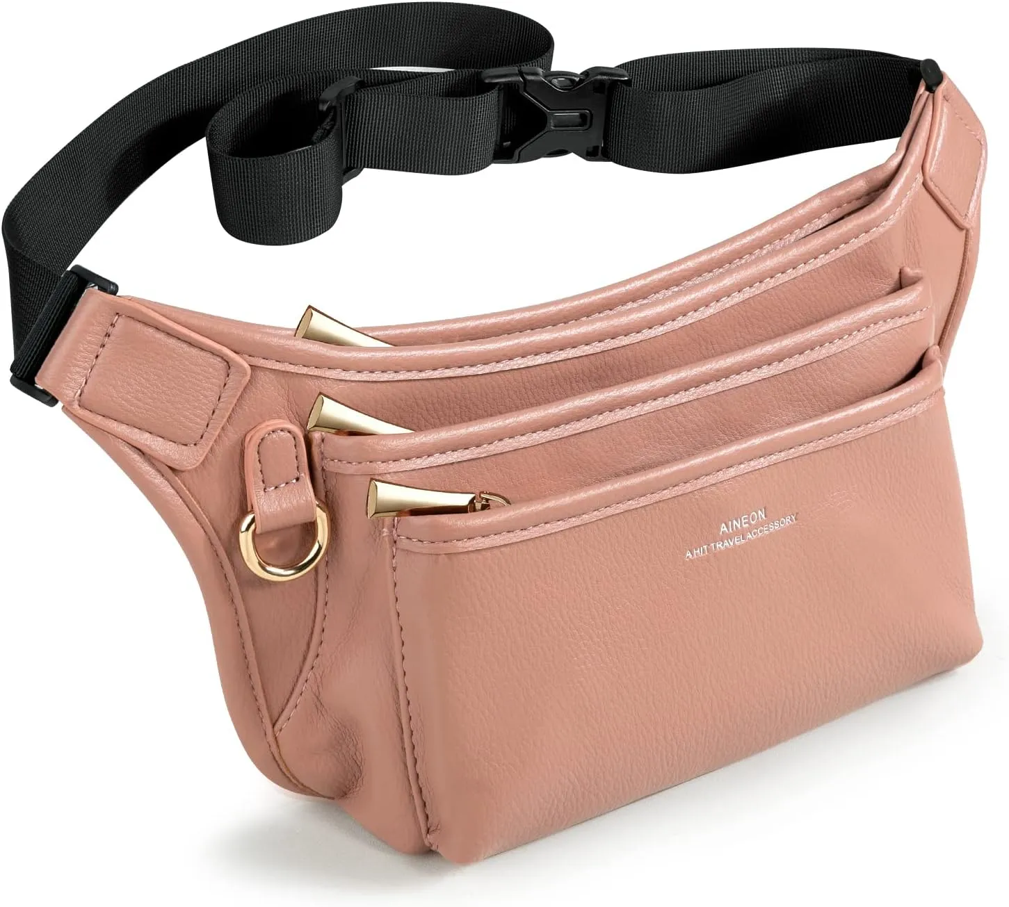 Fanny Packs for Women Leather Fashionable Black Fanny Pack for Men Girls Boys, Cute Waist Pack Belt Bag with Adjustable Strap, Casual Bum Hip Bags for Travel Running Disney Hiking Cycling Brown Pink