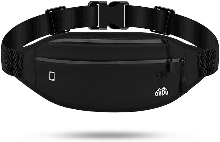 Fanny Packs for Women Men, Black Fanny Pack Running Belt, Small Running Fanny Packs, Money Belt Bag with Adjustable Strap, Waterproof Phone Holder, Waist Bag for Workout Jogging Hiking Dog Walking